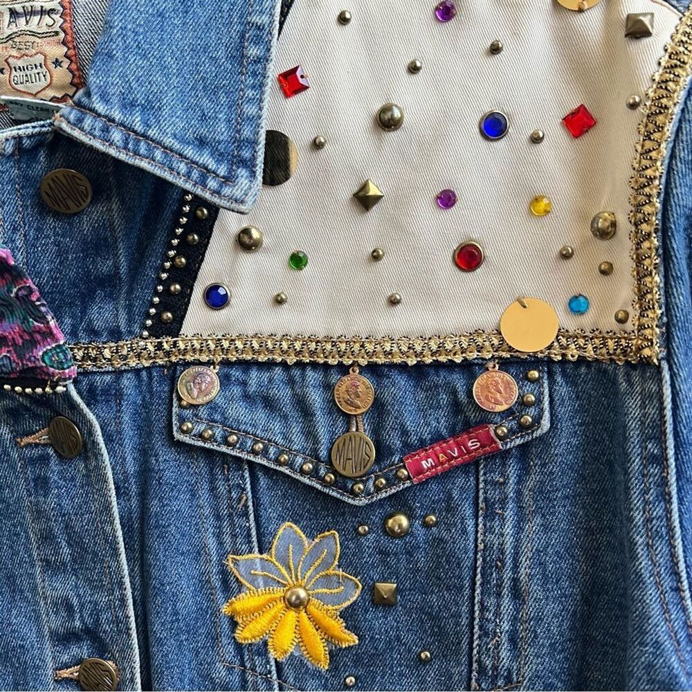 Mavis patchwork jacket embellished studded denim … - image 4
